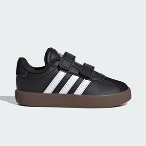 Adidas VL COURT 3.0 Black White 3 Stripe Kids Velcro Sneaker Toddler 5K